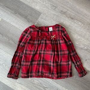 4/20$ toddler girl red plaid blouse shirt top with gold bow size 4T